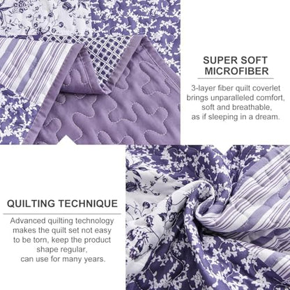Mybedsoul Purple Quilt Set Full Size, Patchwork Floral Bedding Set