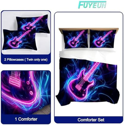 Guitar Bedding Set for Kids Twin Neon Music Comforter Set for Girls Women Bedroom Quilt Bed Set 1 Comforter 1 Pillowcase