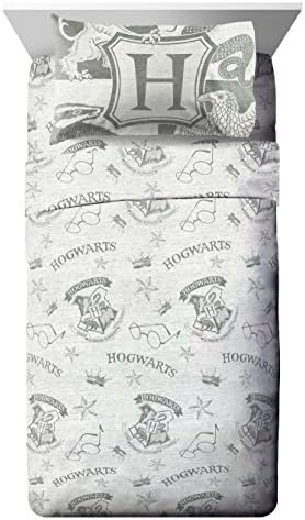 Jay Franco Kids Sheet Set with Fitted, Flat Sheets & Pillow Cover - Ultra-Soft Bedding with Pillowcase for Room Decor, Gray - Harry Potter, 3 Piece Twin