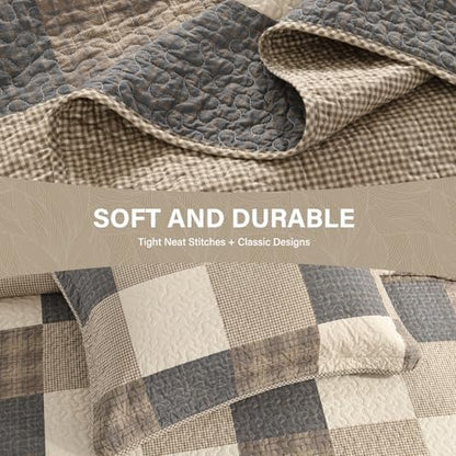 SahSahCasa 120"x120" 100% Cotton Oversized California King Bedspread Coverlet Quilt Set, Cal King Quilted Bedspread Extra Large Quilt, XL Bed Spread Lightweight Comforter, 3pc, Charcoal/Beige/Brown