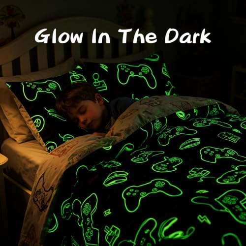 A Nice Night 5pc Gaming Full Comforter Set Glow in The Dark Kids Bedding