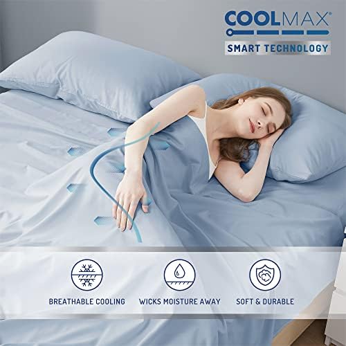 Coolmax® Cooling Sheets for Hot Sleepers, Twin XL Size, Light Blue