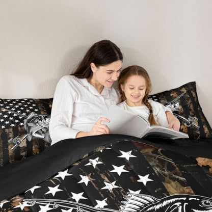 Feelyou Camo Fish Comforter Set Queen Size Bedding Set for Kids Boys Girls