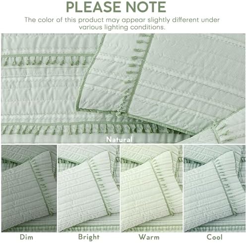 Wonderful Jacquard Boho Quilt Set King, 3-Piece Sage Green Bedspread with Tassel Fringe, Channel Stitched Pattern, Lightweight Coverlet for All Season, Soft Breathable Decorative Bedding Set, 104"x90"