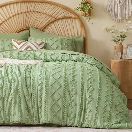 BEDELITE Twin XL Comforter Set 5 Pieces,Boho Bed in a Bag,Sage Green