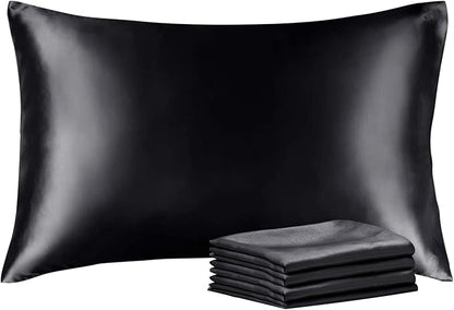 BEDELITE Satin Pillowcase with Zipper 4 Pack, Dark Grey Pillow Cases Standard Size, Super Soft and Cooling Similar to Silk Pillow Cases, Gift for Women Men(20x26 Inches)