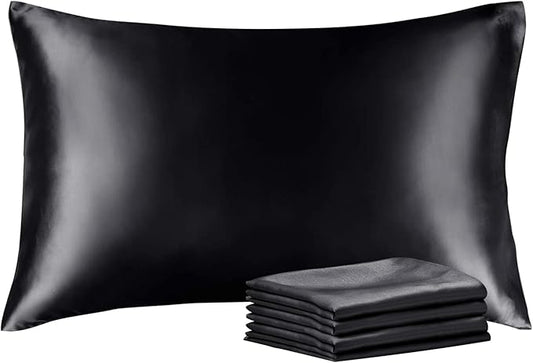 BEDELITE Satin Pillowcase with Zipper 4 Pack, Dark Grey Pillow Cases Standard Size, Super Soft and Cooling Similar to Silk Pillow Cases, Gift for Women Men(20x26 Inches)