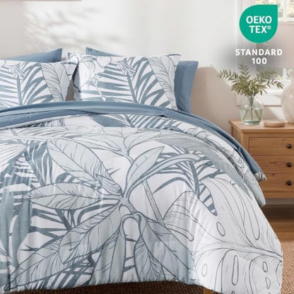 Queen Comforter Set - 7 Pieces Blue Jungle Bed in a Bag Queen Bedding Sets