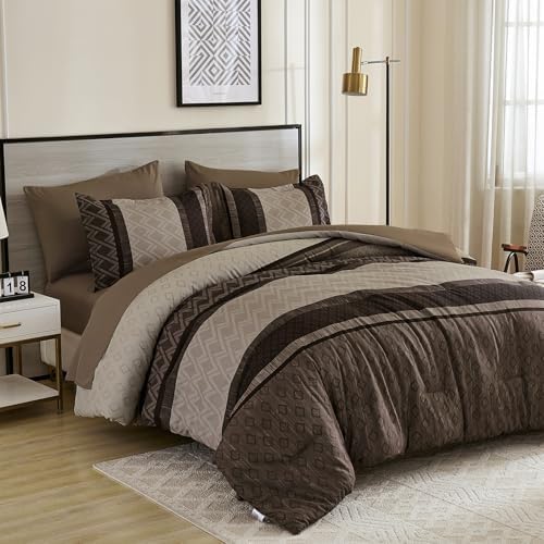 Cottolester Boho Fall Comforter Set Full Size,Striped Bed in a Bag