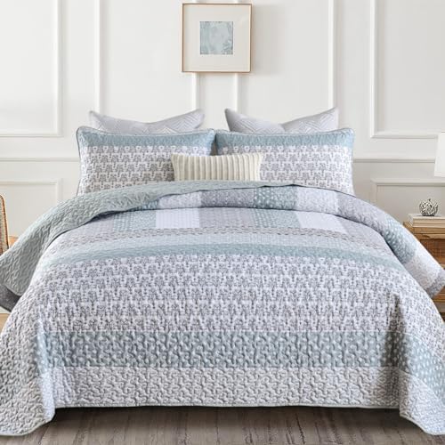 WONGS BEDDING Boho Quilt Set Queen, Stripe Bedspread Sets, Burnt Orange