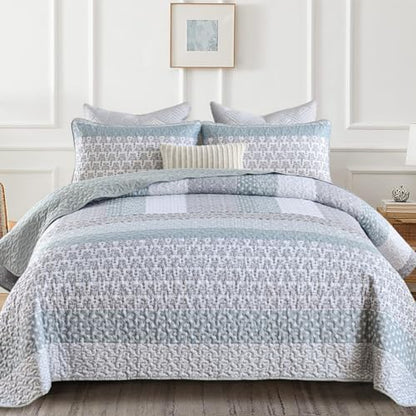 WONGS BEDDING Boho Quilt Set Queen, Stripe Bedspread Sets, Burnt Orange