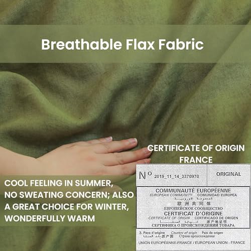 Simple&Opulence 100% French Flax Linen Duvet Cover Set with Embroidery Washed - 3 Pieces (1 Duvet Cover with 2 Pillow Shams) with Button Closure Soft Breathable Farmhouse - Olive, King Size