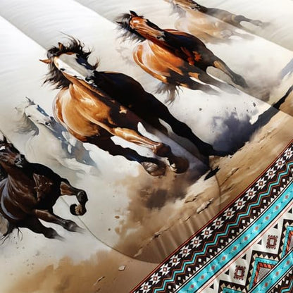 Nttopship Horse Western Comforter Set Twin Size,100% Soft Ultra-Fine Fiber Four Season Farmhouse Wildlife Printed Comforter Set with 1 Comforter and 2 Pillow Case