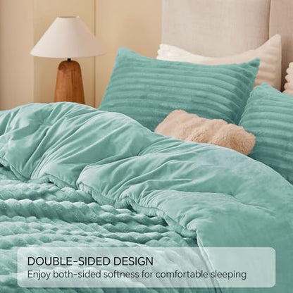 BEDELITE Fleece Twin/Twin XL Comforter Set, Fluffy Bed Set, Haze Blue