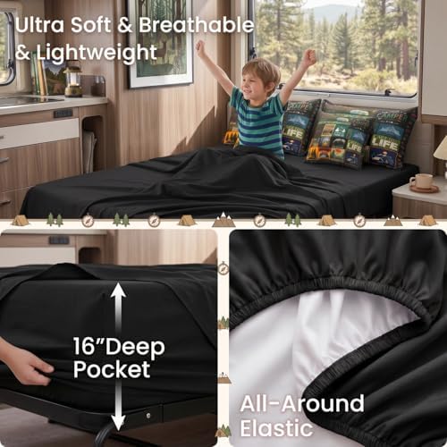 Erosebridal 7Pcs Camper Full Comforter Set for Kids Girls Boys Camping Themed Bedding Sets with Sheets RV Camping Decor, Country Farmhouse Quilts Bed Set with Fitted Sheet for Travel Trailers