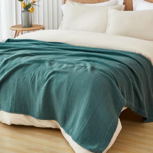 EMME Muslin Blankets for Adults Throw Blanket for Couch Breathable Gauze Soft Lightweight Airy Dark Teal Queen 90" x 90"