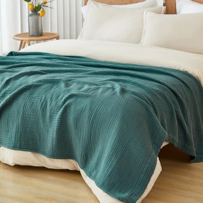 EMME Muslin Blankets for Adults Throw Blanket for Couch Breathable Gauze Soft Lightweight Airy Dark Teal Twin XL 66" x 90"