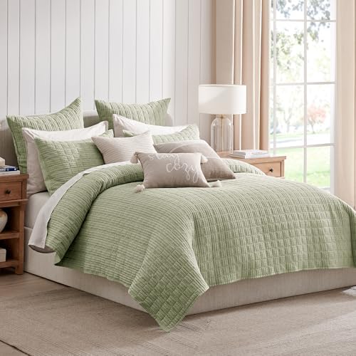 Levtex Home Cloud Waffle Twin XL/Twin Quilt Set (68x86in) with 1 Pillow Sham (26x20in) - Box Quilted Waffle Cotton Texture - Desert Sage - Cotton Twin Size Quilt Bedding Set - Lightweight Soft