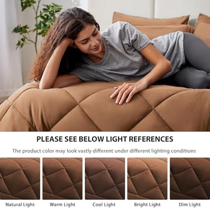 Love's cabin King Size Comforter Set Mocha Mousse, 7 Pieces King Bed in a Bag, All Season Bedding Sets with 1 Comforter, 1 Flat Sheet, 1 Fitted Sheet, 2 Pillowcase and 2 Pillow Sham