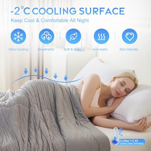 CHOSHOME Cooling Comforter Cooling Blanket, Q-Max 0.45 Cool Sleeping Summer Blanket for Hot Sleeper Night Sweats, King 90" x 108", Grey 02