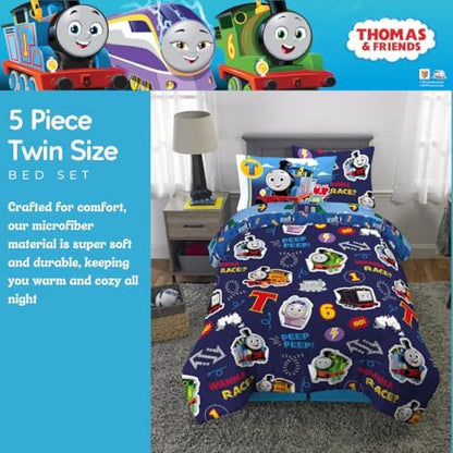 Franco Thomas & Friends Kids Bedding Super Soft Comforter and Sheet Set with Sham, 5 Piece Twin Size, (Officially Licensed Product)