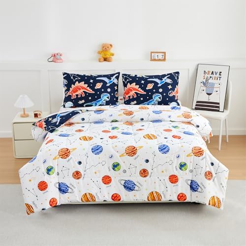 NTBED 5Pcs Glow in The Dark Kids Comforter Set Dinosaur Full Bedding Set