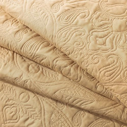 HoneiLife Queen Quilt Bedding Set - 3 Piece Microfiber Quilt Sets Lightweight Bedspreads Reversible Coverlets Retro Bed Cover Paisley Pattern Bedding Set All Season Quilts-Yellow