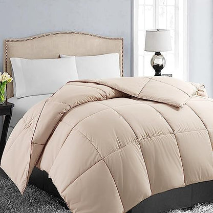 EASELAND Oversized Queen Down Alternative Comforter, Beige, 98x98