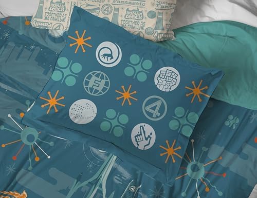 Marvel Fantastic Four Queen Comforter Set 7 Piece Superhero Bedding, Blue
