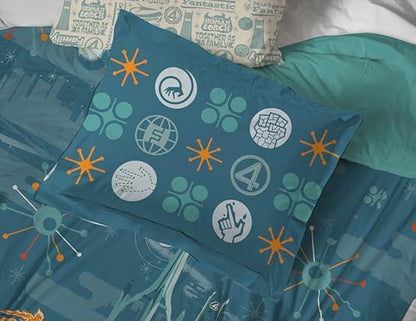 Marvel Fantastic Four Queen Comforter Set 7 Piece Superhero Bedding, Blue