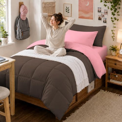 Anluoer Twin Comforter Set, 5 Piece Bed in a Bag Twin Bedding Sets