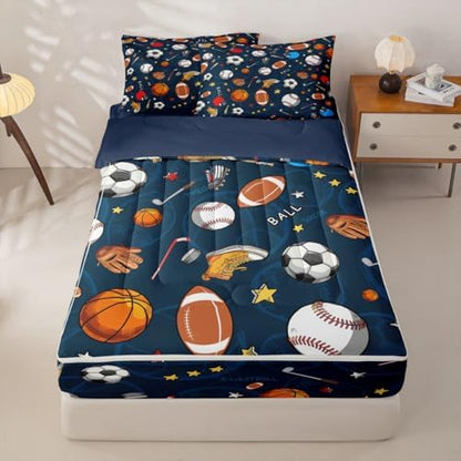 Feelyou Ball Baseball Football Comforter Set Full Size Kids Boys Girls