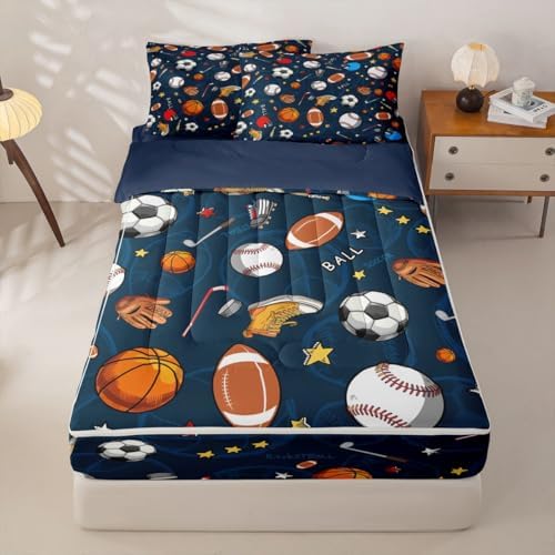 Feelyou Ball Baseball Football Comforter Set Twin Size Kids Boys Girls