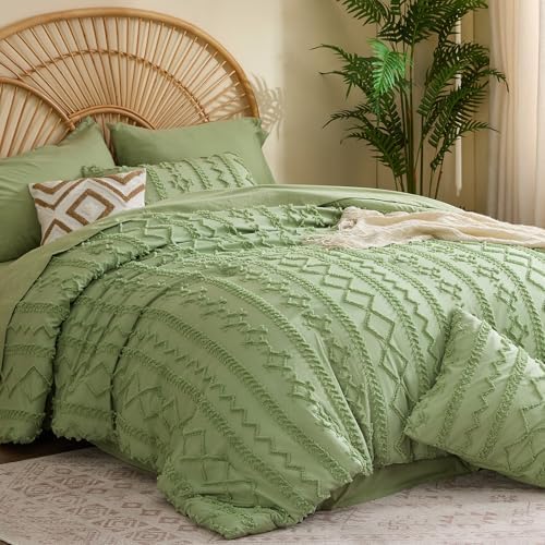 BEDELITE Full Comforter Set 7 Pieces,Boho Bed in a Bag,Sage Green