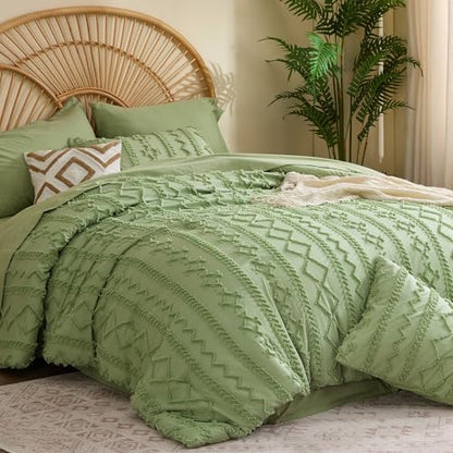BEDELITE King Comforter Set 7 Pieces,Boho Bed in a Bag,Sage Green