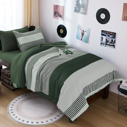 Cottolester Twin Size Comforter Dark Green Striped Comforters for Kids