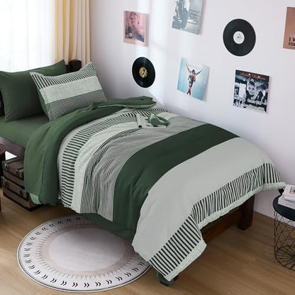 Cottolester Twin Size Comforter Dark Green Striped Comforters for Kids