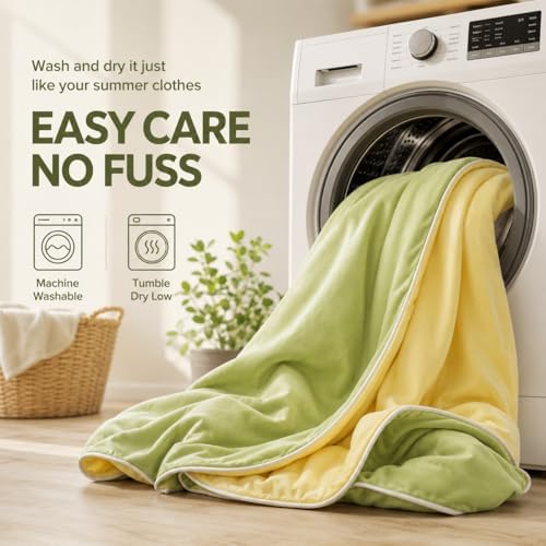 Eastsora Cooling Comforter Queen Size, Cooling Blanket for Hot Sleepers, Q-Max 0.45 Reversible Summer Comforter, Lightweight Breathable Bedding for Night Sweats (Yellow+Green)