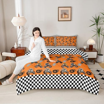 Feelyou Dirt Bike Comforter Set King Size Extreme Sports Bedding Set for Kids Boys Girls Racing Motocross Rider Duvet Quilt Motorcycle Bedroom Decor Motorbike Microfiber 3 Pcs with 2 Pillow Cases