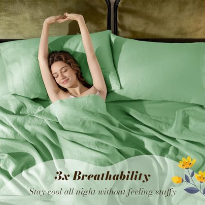SONORO KATE 100% French Linen Cal King Size Sheets Set,Natural Flax Bedding