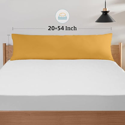 YIYEA Body Pillow Cover Set of 2, Ultra Soft 1800TC Hotel Quality Double Brushed Microfiber Body Pillow Pillowcases, Envelope Closure, Fade Resistant (20"x54", Yellow)