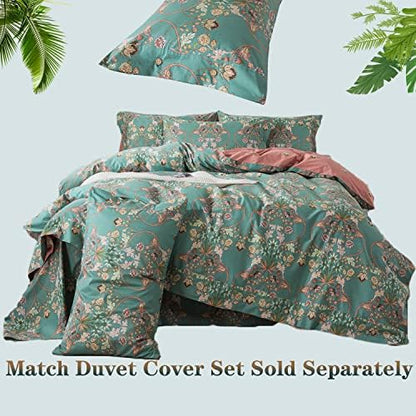 FADFAY Twin XL Floral Sheets for College Students Percale Cotton Chic Teal Blue Orange Bed Sheet Set Shabby Vintage American Country Bedding Dorm Room Soft Breathable Deep Pocket Fitted Sheet 4Pcs
