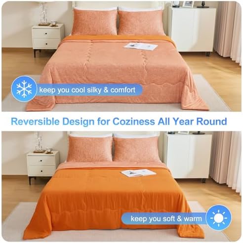 CHOSHOME Cooling Comforter Cooling Blanket, Q-Max 0.45 Cool Sleeping Summer Blanket for Hot Sleeper Night Sweats, King 90" x 108", Orange