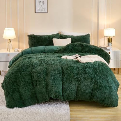 Andency Dark Emerald Green California King Comforter Set, Fluffy Bed Set