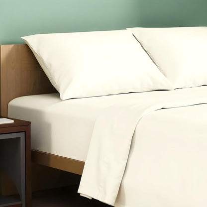 TEXAS LINEN CO. 100% Organic Cotton Percale Sheets - California King Size, 4 Piece Set, Crisp, Cooling, 16" Deep Pocket - Ivory