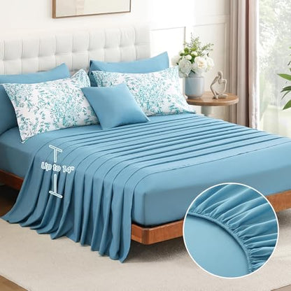 Queen Size Comforter Set 8 Pieces Aqua Floral Bed in a Bag Comforter Sets