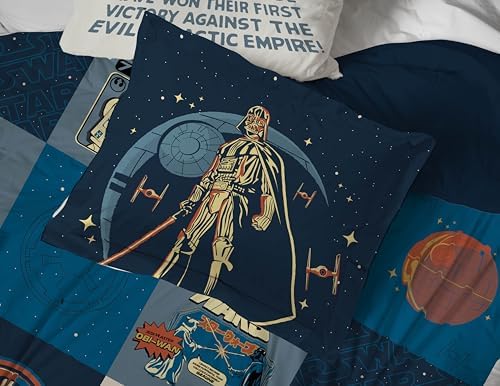 Jay Franco Star Wars Full Comforter Set 7 Piece Soft Bedding for Boys, Blue