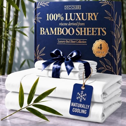 DECOLURE 100% Viscose Derived from Bamboo Sheets Queen Size | 4 Pc Bed Set