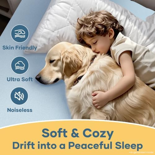 OhGeni Waterproof Mattress Protector, Queen Size Mattress Pad Fitted with Deep Pocket 6"-18", Breathable Noiseless Soft, Washable Dirt-Proof Mattress Cover, Blue, More Than 99 pcs fibers, Daybed Cover