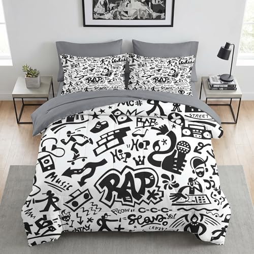 Pamnest Full Comforter Set with Sheets, 7 Pieces Rap Music Bedding